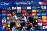 2023 UEC Road European Championships - Drenthe - Under 23 Men's Road Race - Coevorden - Col Du VAM 108 km - 22/09/2023 - Henrik Pedersen (Denmark) - Ivan Romeo (Spain) - Paul Magnier (France) - photo Luca Bettini/SprintCyclingAgency?2023